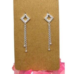 Cubic Zirconia Solid 925 Sterling Silver Earrings Long Chain Dangle Drop